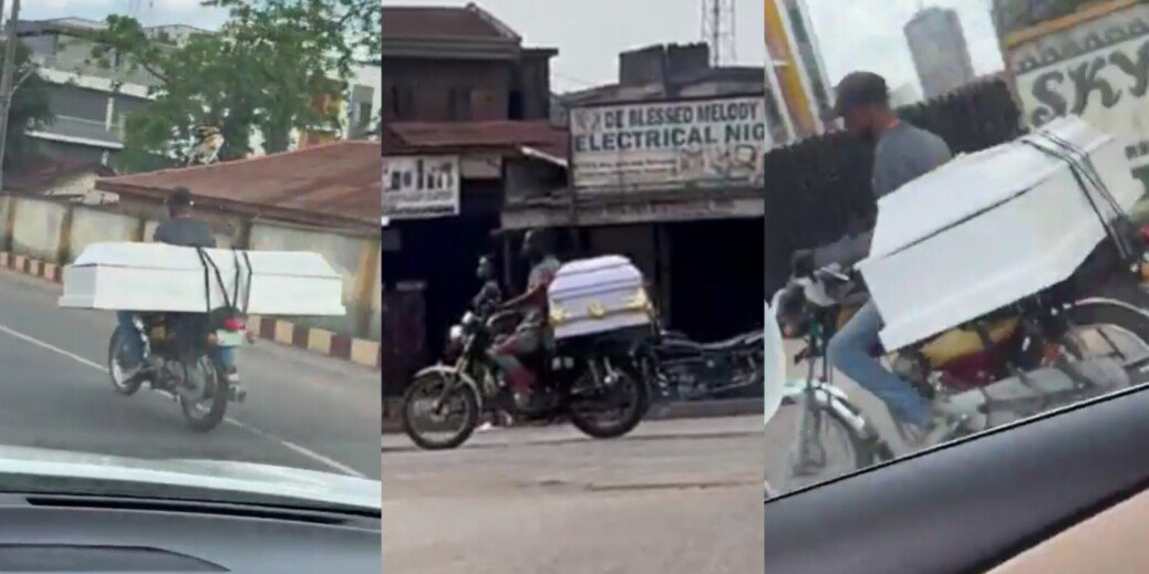 Coffin on okada? Viral video leaves Nigerians in shock